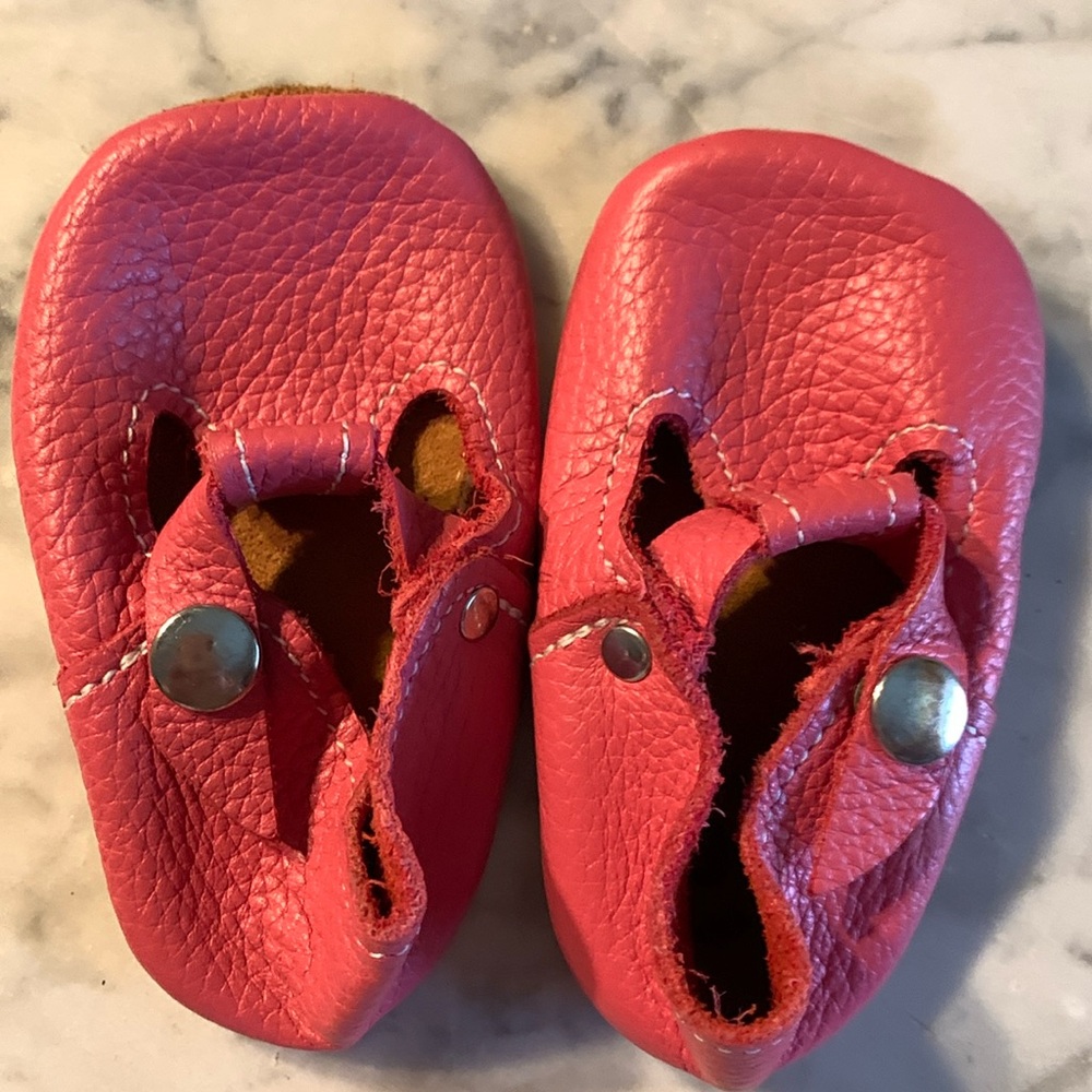 Carnation Pink Mon Petit Shoes T-Straps Baby Toddler Size 3 Soft Soles